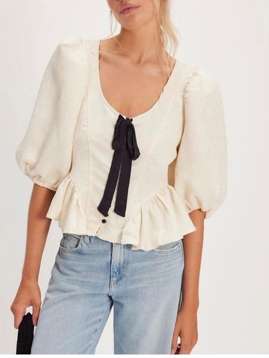 Free People Tops - Free People Women's Pamela Bow Top Ivory White Alyssum Frilly Blouse Size Medium